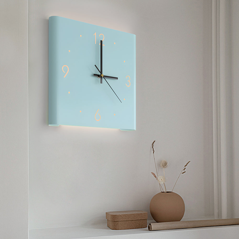 Modern Square Backlit LED Corner Wall Clock Silent Metal Motion Sensor Decor