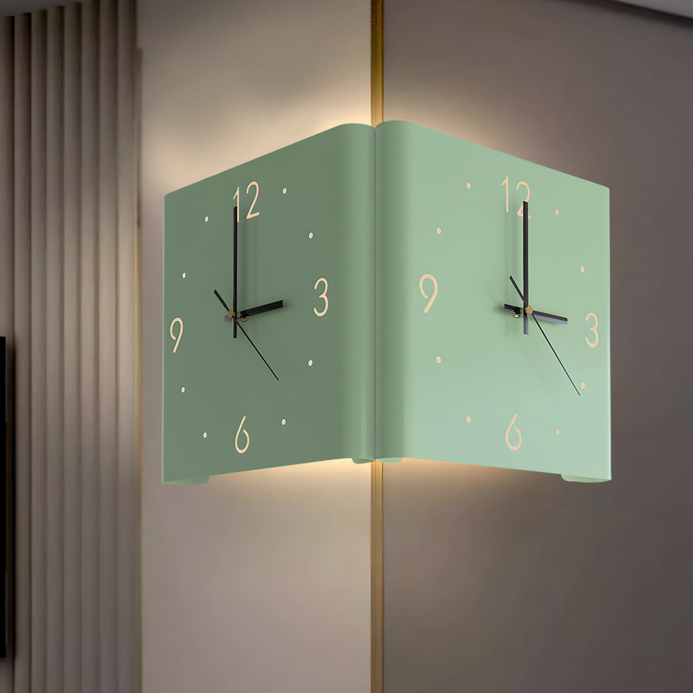 Modern Square Backlit LED Corner Wall Clock Silent Metal Motion Sensor Decor