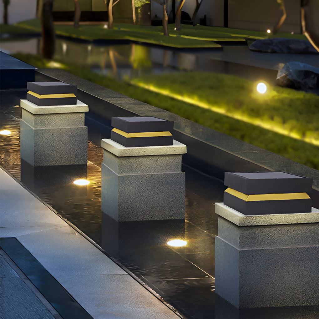 Modern Square Black Solar Powered LED Post Cap Light Waterproof Exterior Pillar Lamp