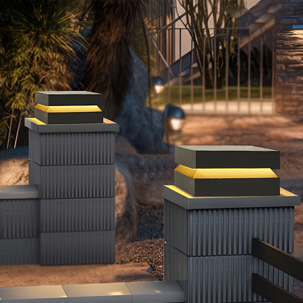 Modern Square Black Solar Powered LED Post Cap Light Waterproof Exterior Pillar Lamp