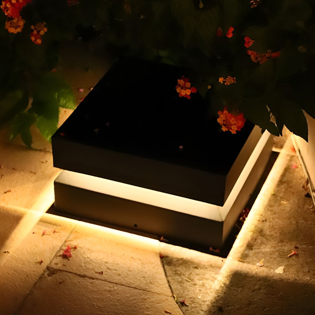 Modern Square Black Solar Powered LED Post Cap Light Waterproof Exterior Pillar Lamp