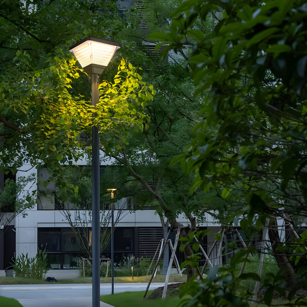 Modern Square Black Solar Powered LED Post Light for Garden Pathway and Residential Areas