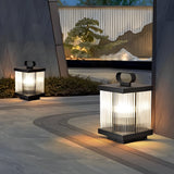 Modern Square Black Waterproof Outdoor Lantern with Striped Glass for Landscape Garden and Path Lighting
