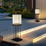Modern Square Black Waterproof Outdoor Lantern with Striped Glass for Landscape Garden and Path Lighting