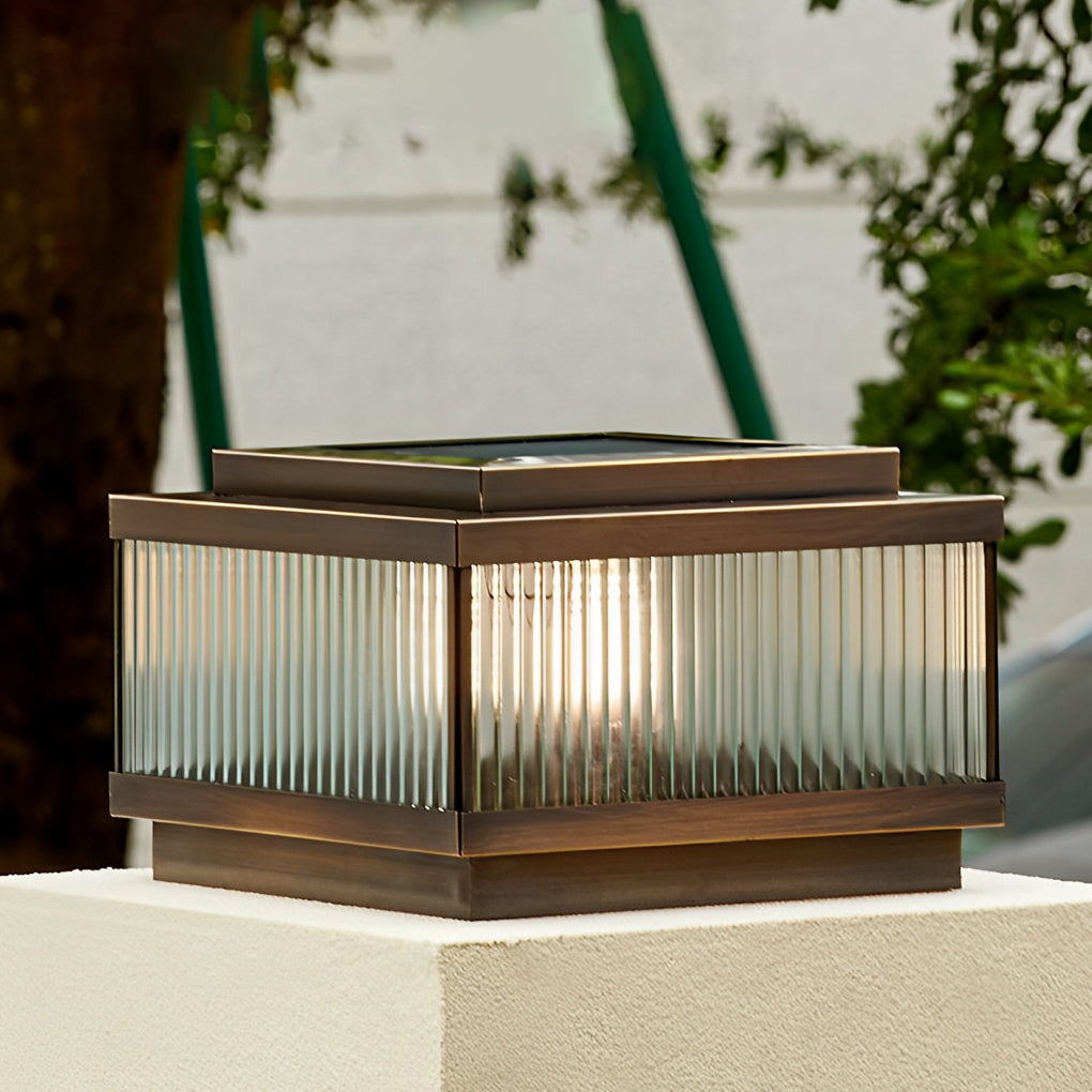 Modern Square Bronze Solar Fence Post Lights Waterproof Outdoor Garden Deck Cap Lighting with Remote