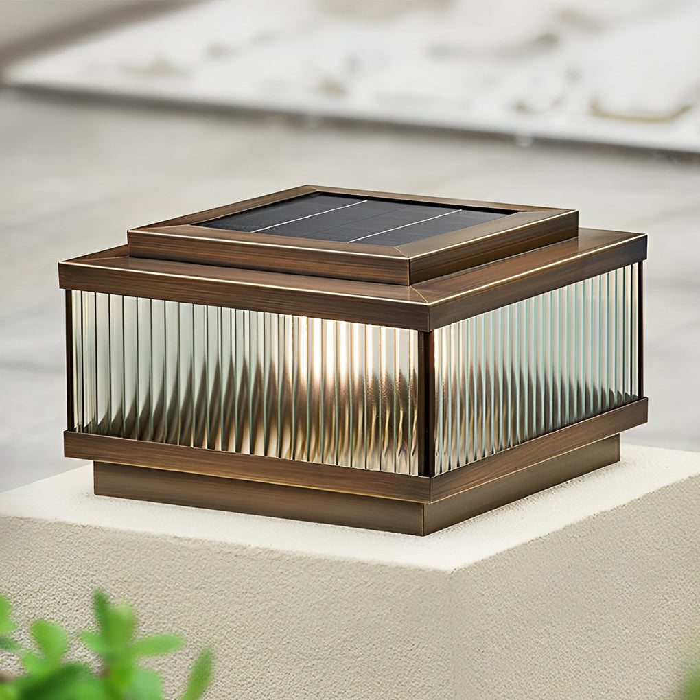 Modern Square Bronze Solar Fence Post Lights Waterproof Outdoor Garden Deck Cap Lighting with Remote