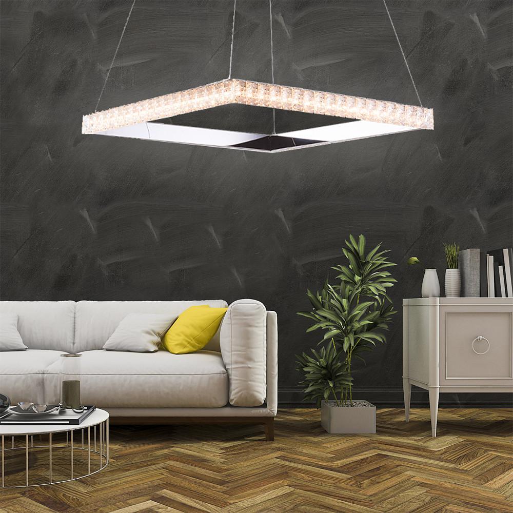 Modern Square Crystal LED Chandelier Electroplated Metal Pendant Light Fixture for Living Room