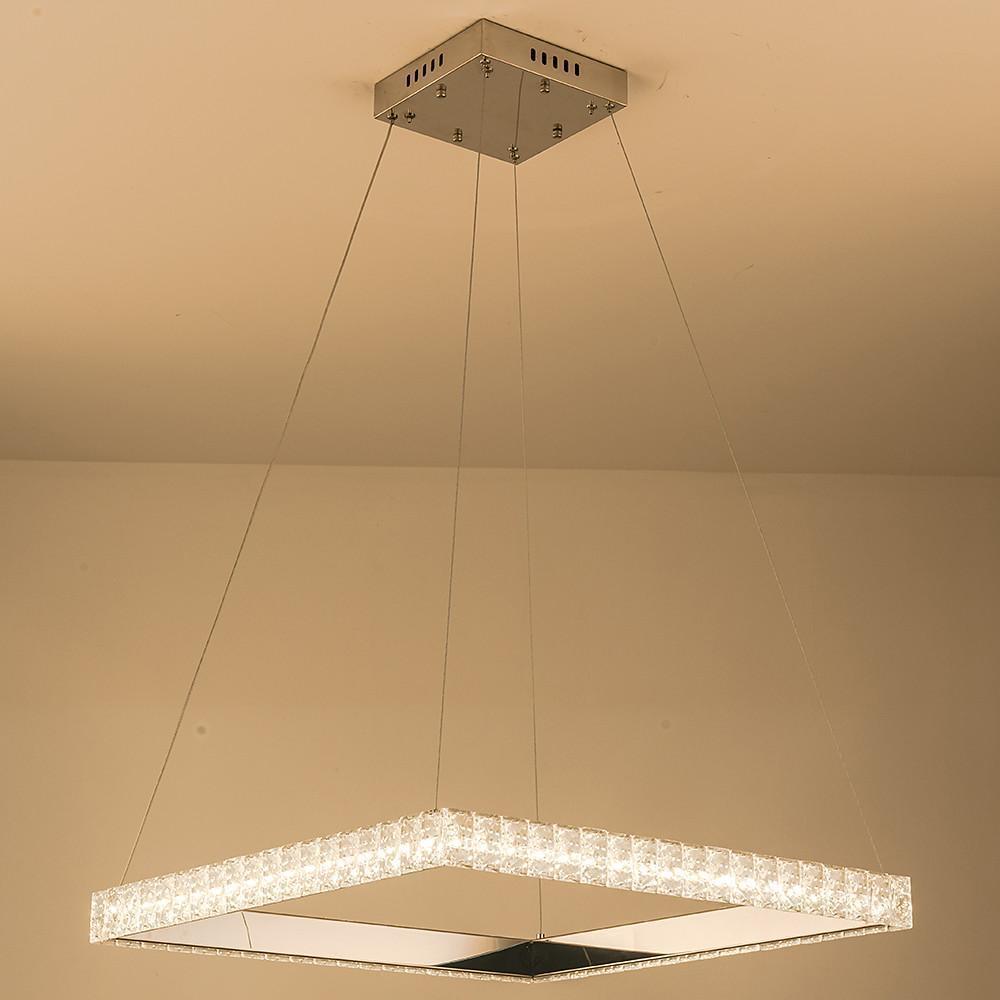 Modern Square Crystal LED Chandelier Electroplated Metal Pendant Light Fixture for Living Room