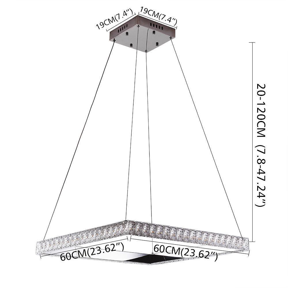 Modern Square Crystal LED Chandelier Electroplated Metal Pendant Light Fixture for Living Room