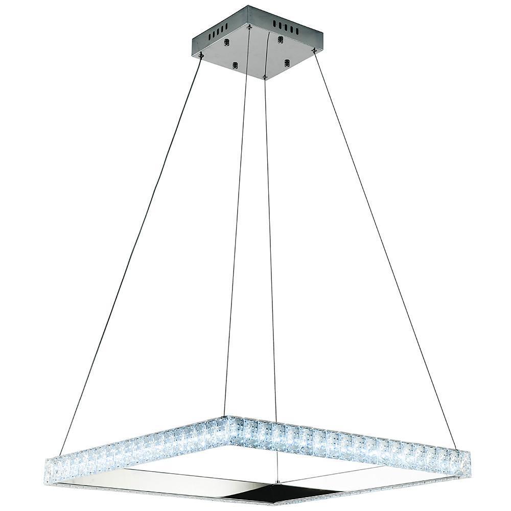 Modern Square Crystal LED Chandelier Electroplated Metal Pendant Light Fixture for Living Room
