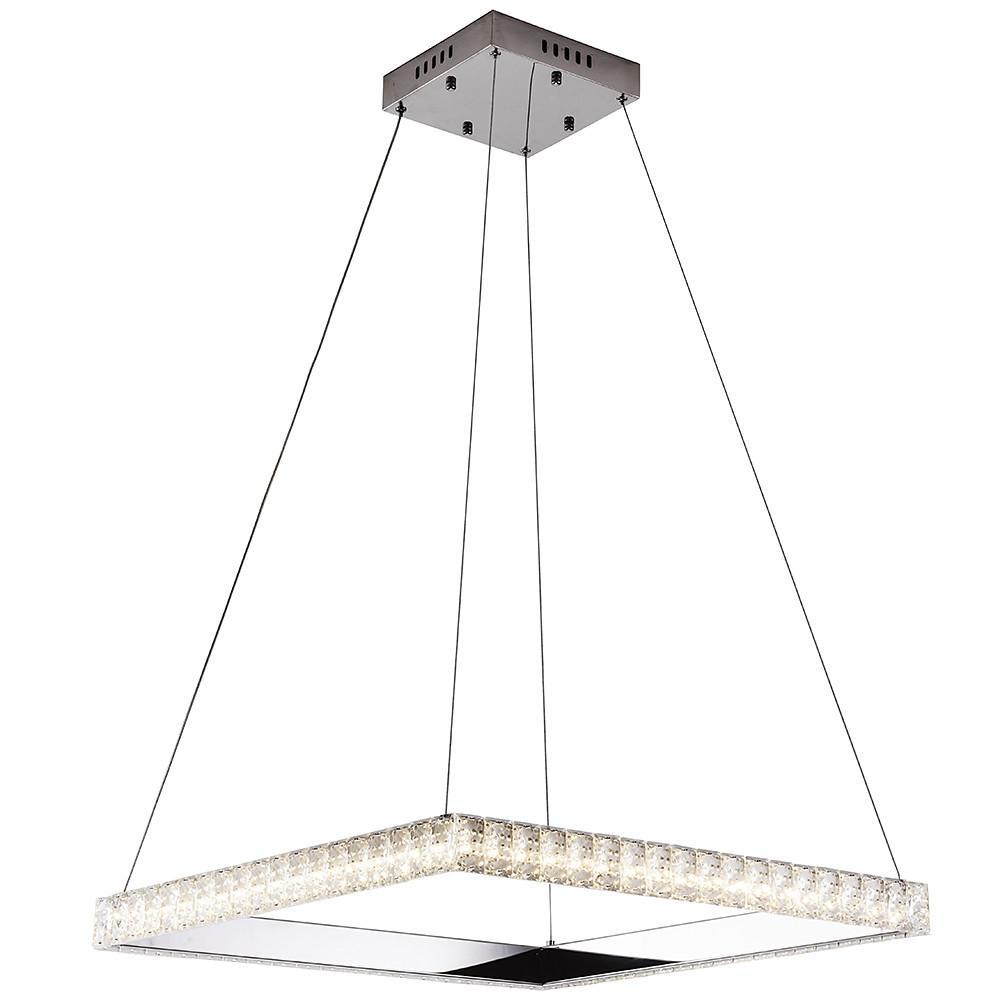 Modern Square Crystal LED Chandelier Electroplated Metal Pendant Light Fixture for Living Room
