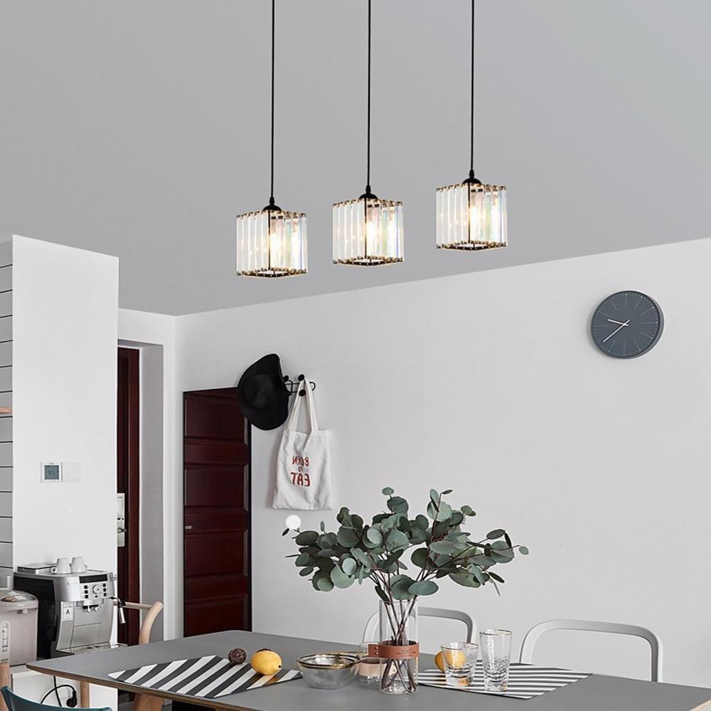 Modern Square Crystal Pendant Light Geometric Metal Ceiling Hanging Lamp for Hallway