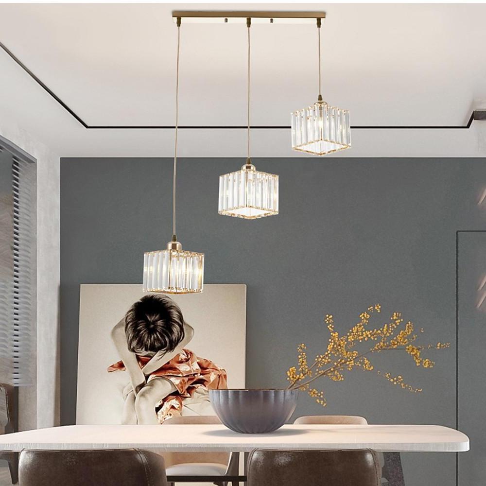 Modern Square Crystal Pendant Light Geometric Metal Ceiling Hanging Lamp for Hallway