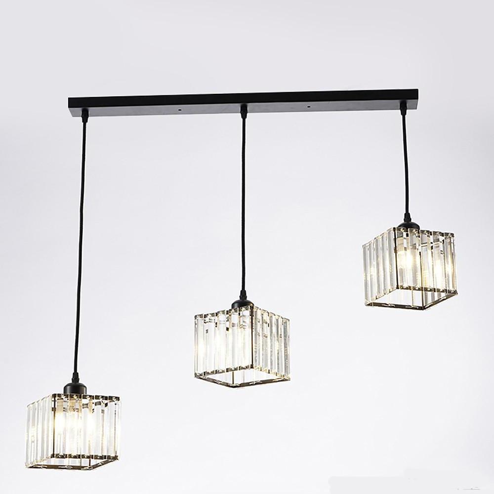 Modern Square Crystal Pendant Light Geometric Metal Ceiling Hanging Lamp for Hallway