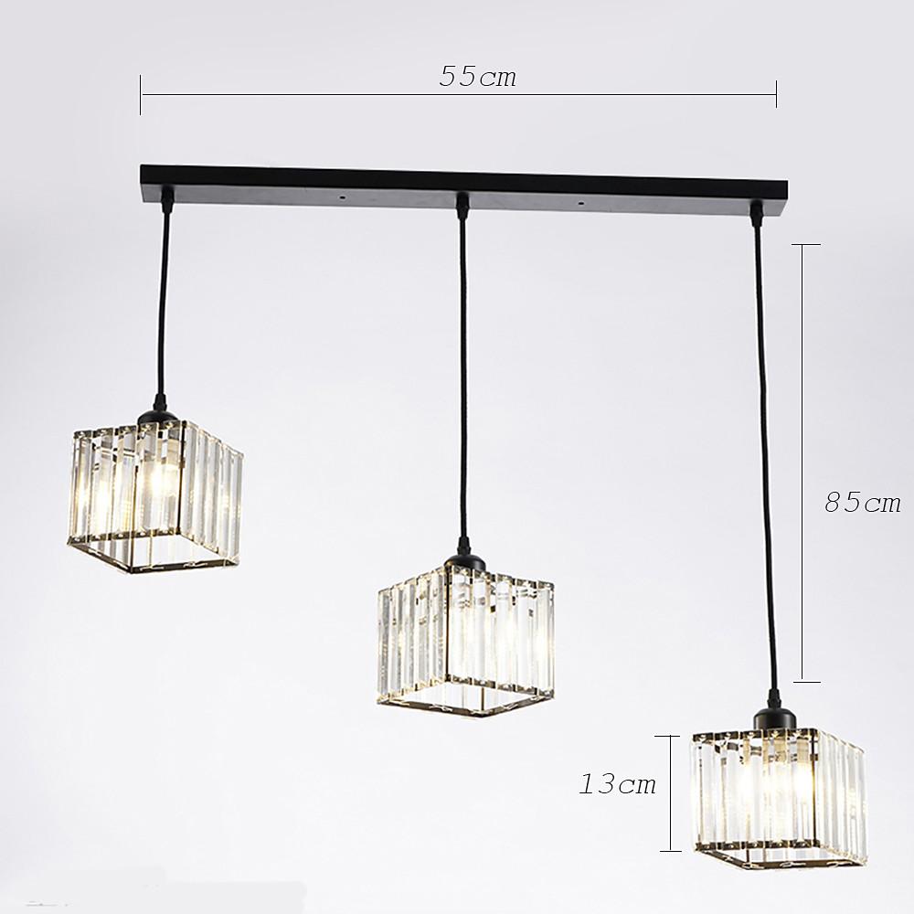 Modern Square Crystal Pendant Light Geometric Metal Ceiling Hanging Lamp for Hallway