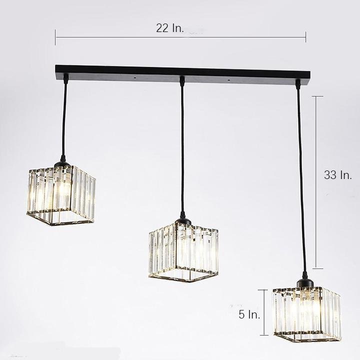 Modern Square Crystal Pendant Light Geometric Metal Ceiling Hanging Lamp for Hallway