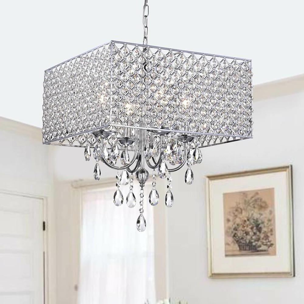 Modern Square Electroplated Metal and Glass LED Chandelier Nordic Style Pendant Ceiling Lighting