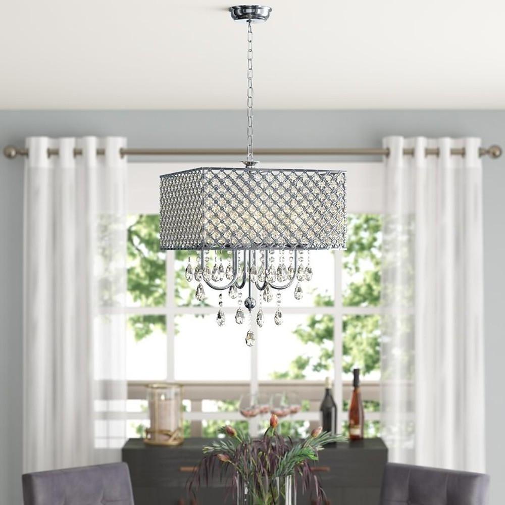 Modern Square Electroplated Metal and Glass LED Chandelier Nordic Style Pendant Ceiling Lighting
