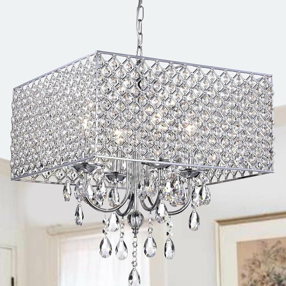 Modern Square Electroplated Metal and Glass LED Chandelier Nordic Style Pendant Ceiling Lighting