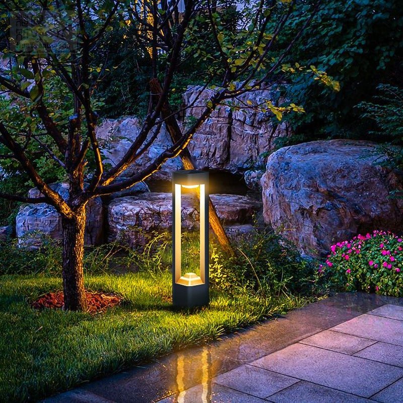 Modern Square Hollow Aluminum Solar Outdoor Garden Pathway Lights Waterproof LED Landscape Lighting