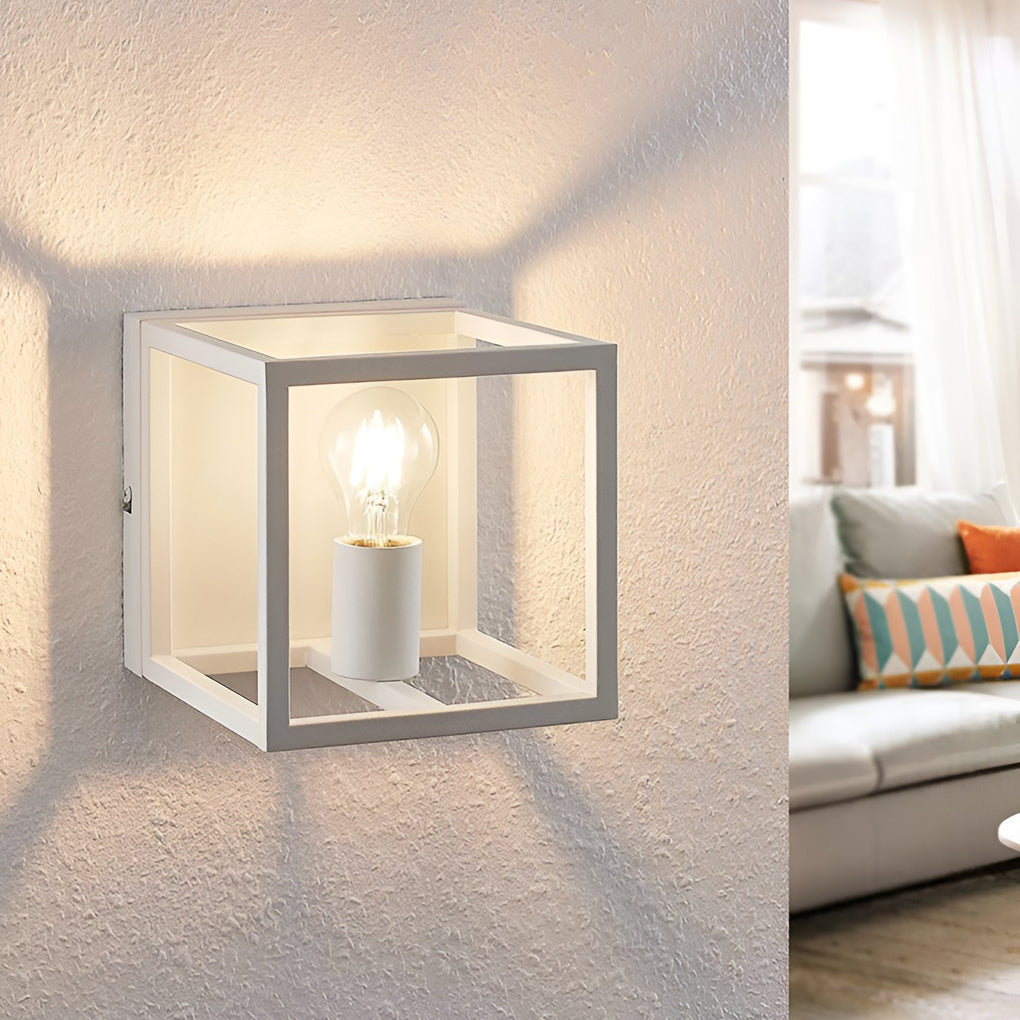 Modern Square Iron Frame Wall Sconce Lighting for Hallway and Bedroom Decor
