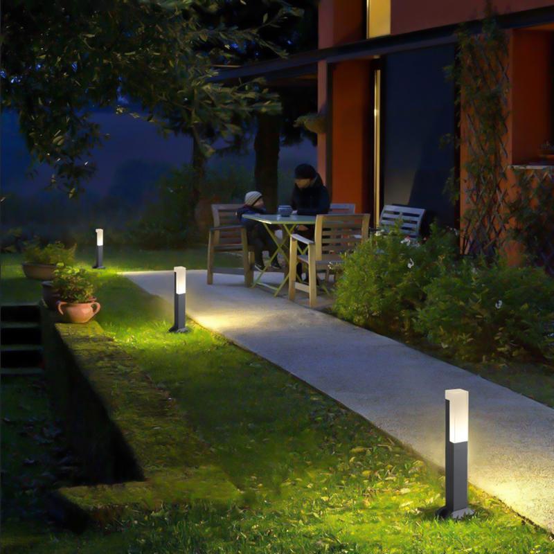Modern Square LED Outdoor Pathway Light Waterproof Aluminum Landscape Post Lamp