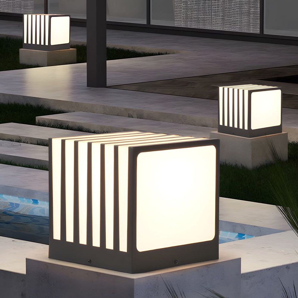 Modern Square LED Outdoor Pillar Post Light Waterproof Black Exterior Column Lantern for Garden Fence Deck