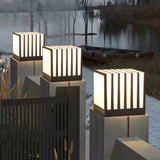 Modern Square LED Outdoor Pillar Post Light Waterproof Black Exterior Column Lantern for Garden Fence Deck