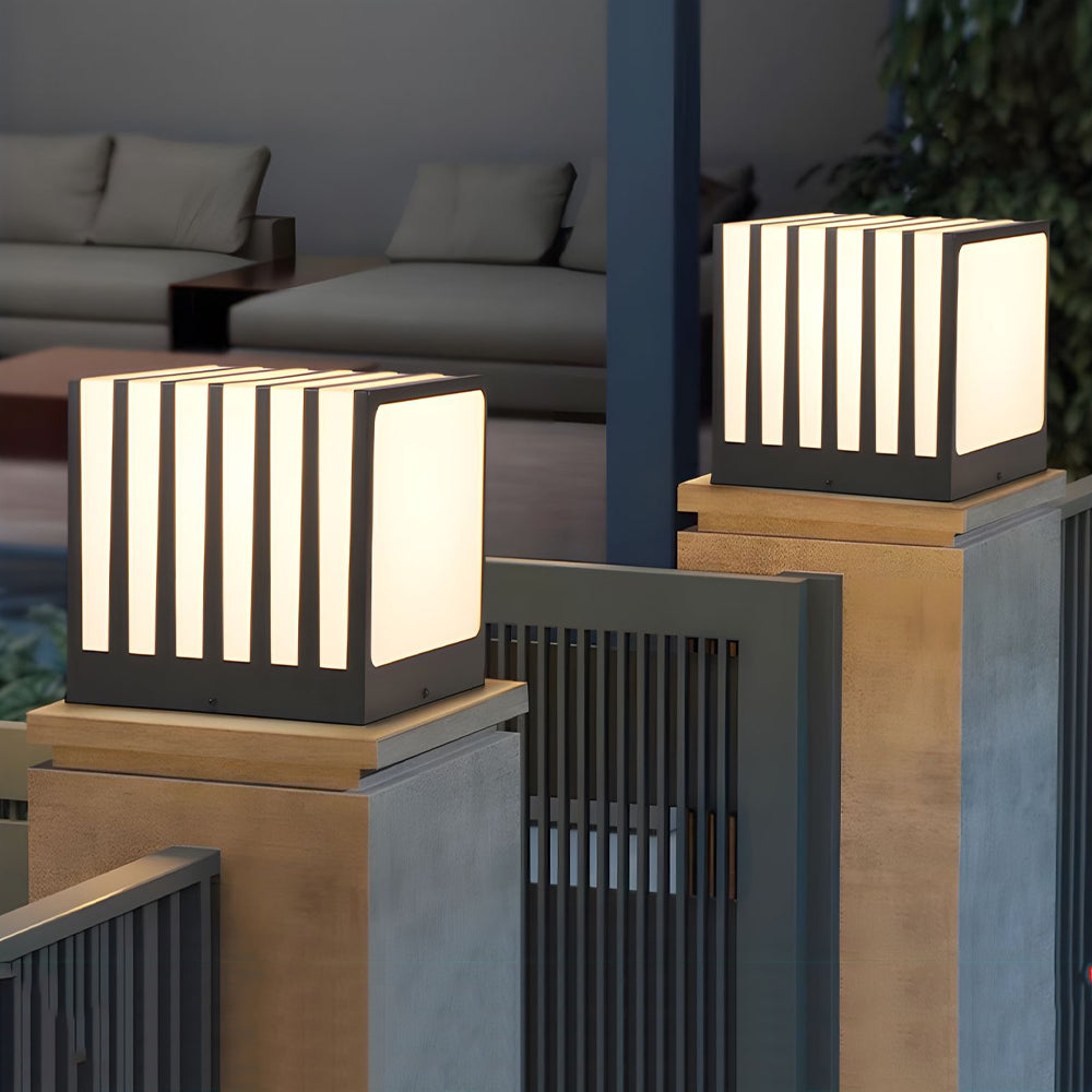 Modern Square LED Outdoor Pillar Post Light Waterproof Black Exterior Column Lantern for Garden Fence Deck