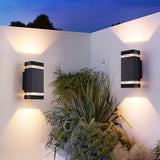 Modern Square LED Up and Down Outdoor Wall Sconce Waterproof Aluminum Porch Light Black