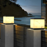 Modern Square Marbled LED Solar Powered Fence Post Light Waterproof Outdoor Pillar Lantern