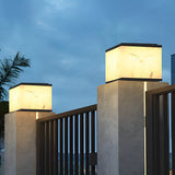 Modern Square Marbled LED Solar Powered Fence Post Light Waterproof Outdoor Pillar Lantern