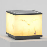 Modern Square Marbled LED Solar Powered Fence Post Light Waterproof Outdoor Pillar Lantern