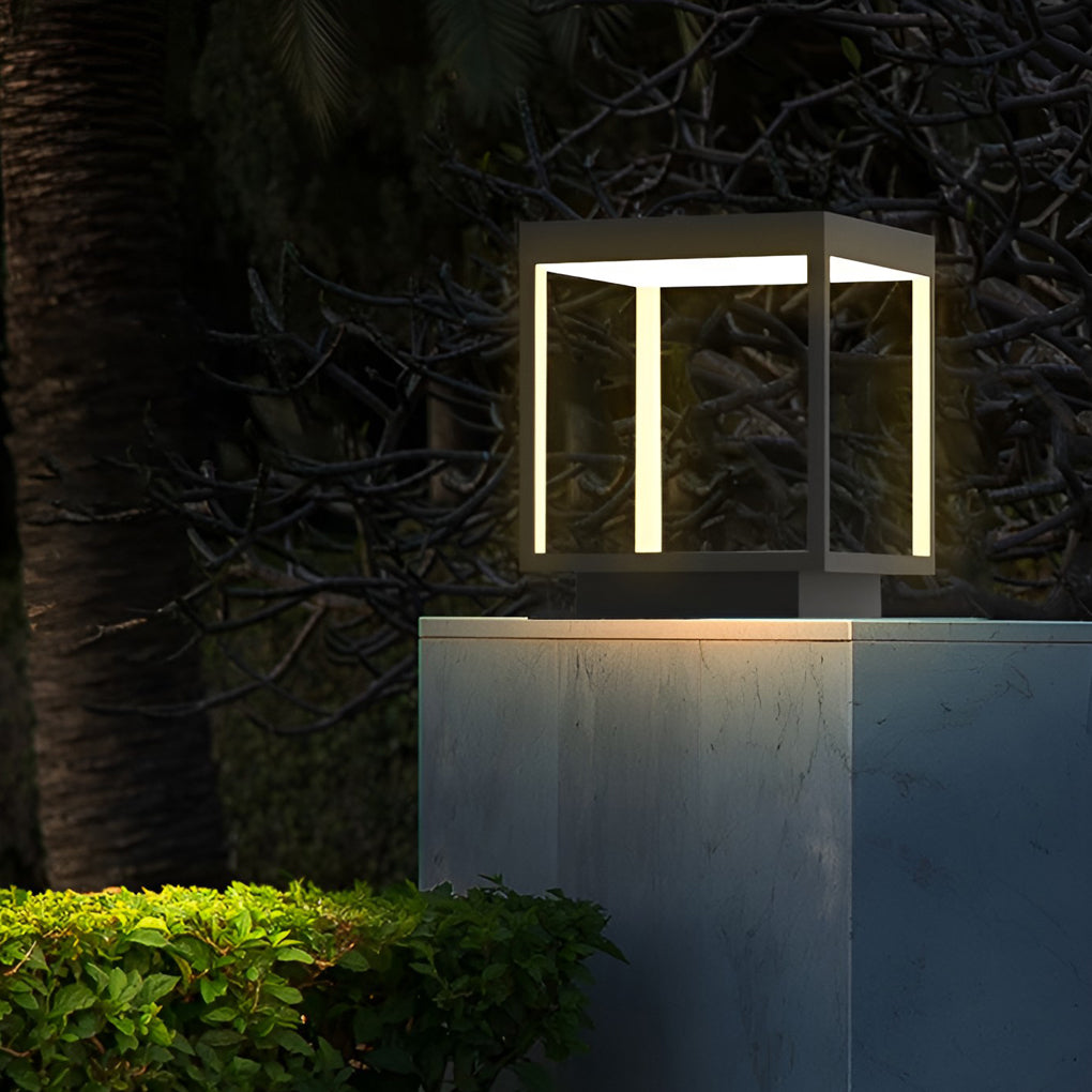Modern Square Open Frame Outdoor LED Solar Post Light for Garden and Pathway