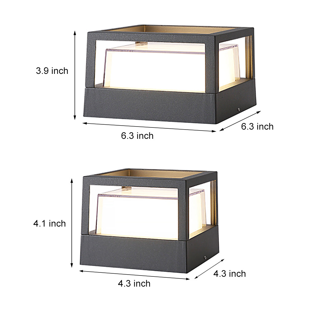 Modern Square Outdoor LED Pier Mount Post Light with Dual Layer Shade for Courtyards