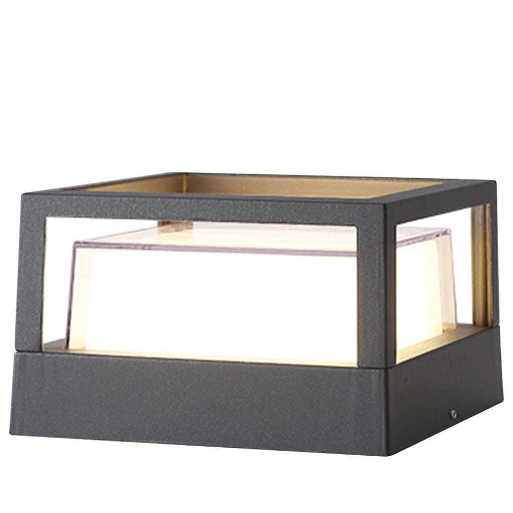 Modern Square Outdoor LED Pier Mount Post Light with Dual Layer Shade for Courtyards