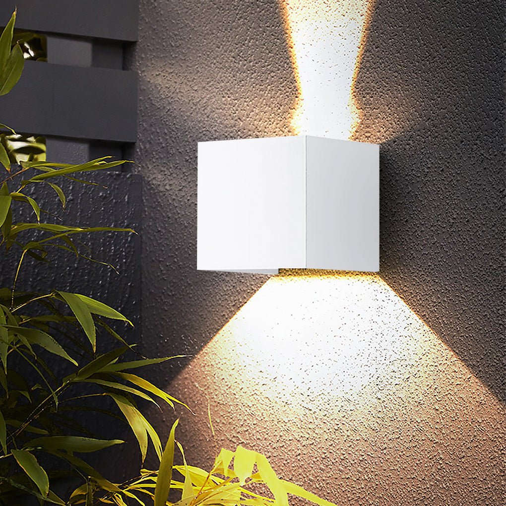 Modern Square Outdoor Wall Sconce Adjustable Beam Angle Waterproof Exterior Up and Down LED Lighting