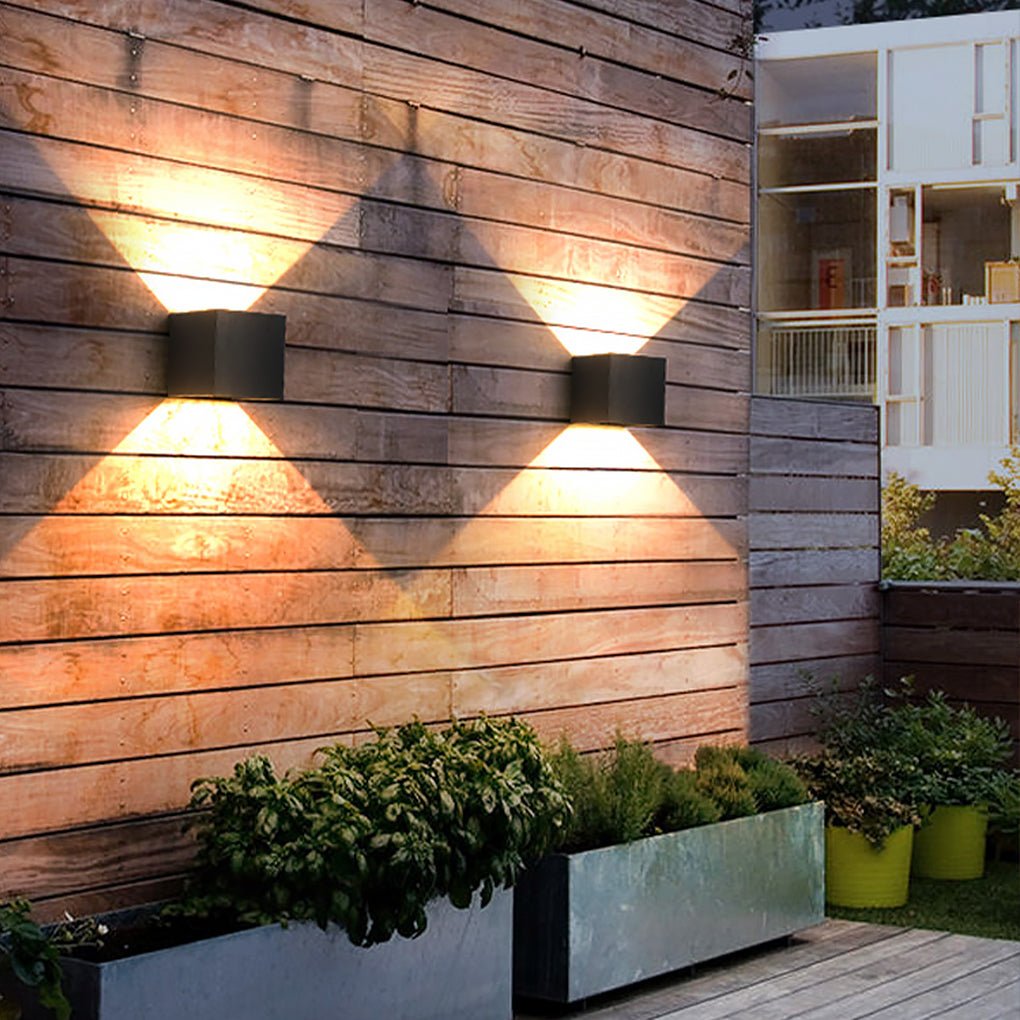 Modern Square Outdoor Wall Sconce Adjustable Beam Angle Waterproof Exterior Up and Down LED Lighting
