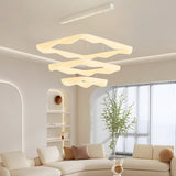 Modern Square Ring LED Chandelier Cream Style Three Step Dimming White Pendant Light