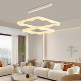 Modern Square Ring LED Chandelier Cream Style Three Step Dimming White Pendant Light