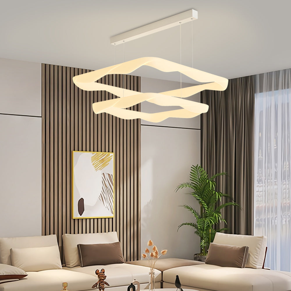 Modern Square Ring LED Chandelier Cream Style Three Step Dimming White Pendant Light