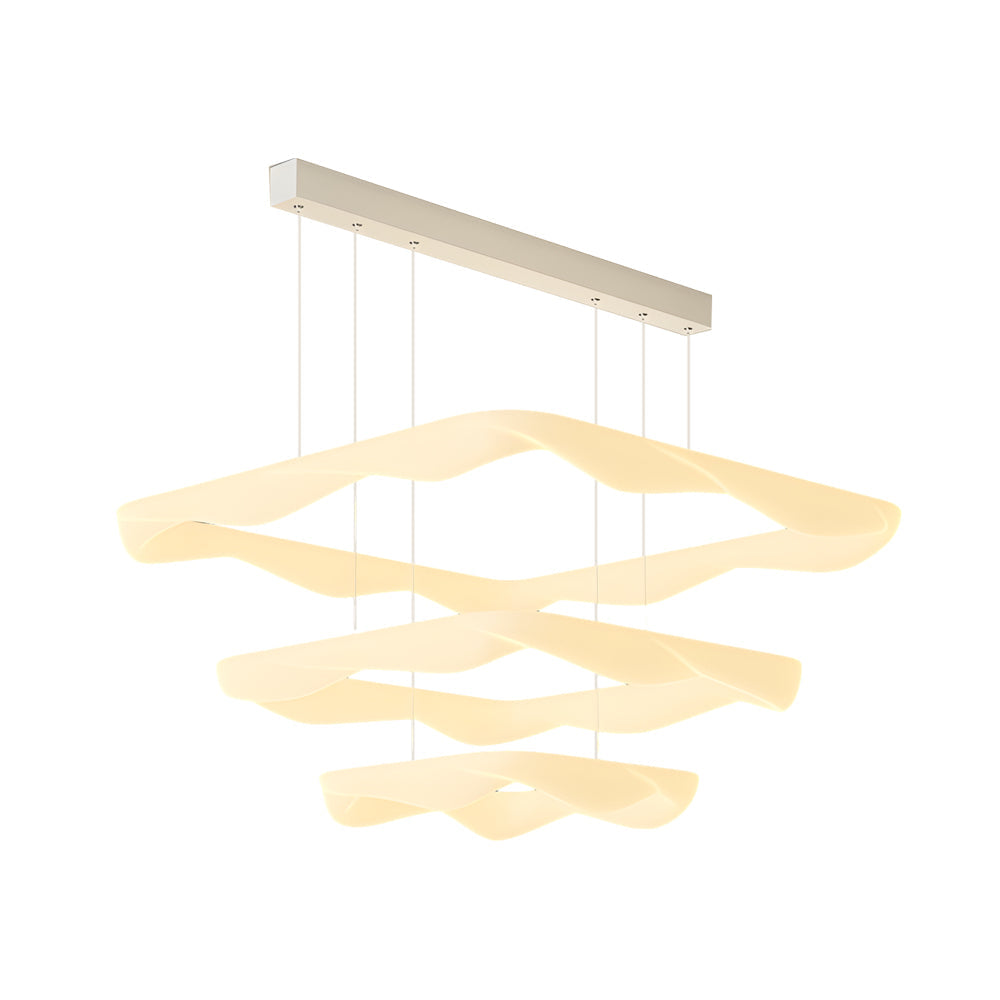 Modern Square Ring LED Chandelier Cream Style Three Step Dimming White Pendant Light