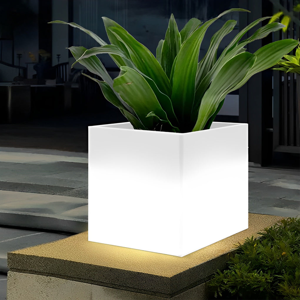 Modern Square Solar LED Flower Pot Light Waterproof Outdoor Garden Decorative Planter