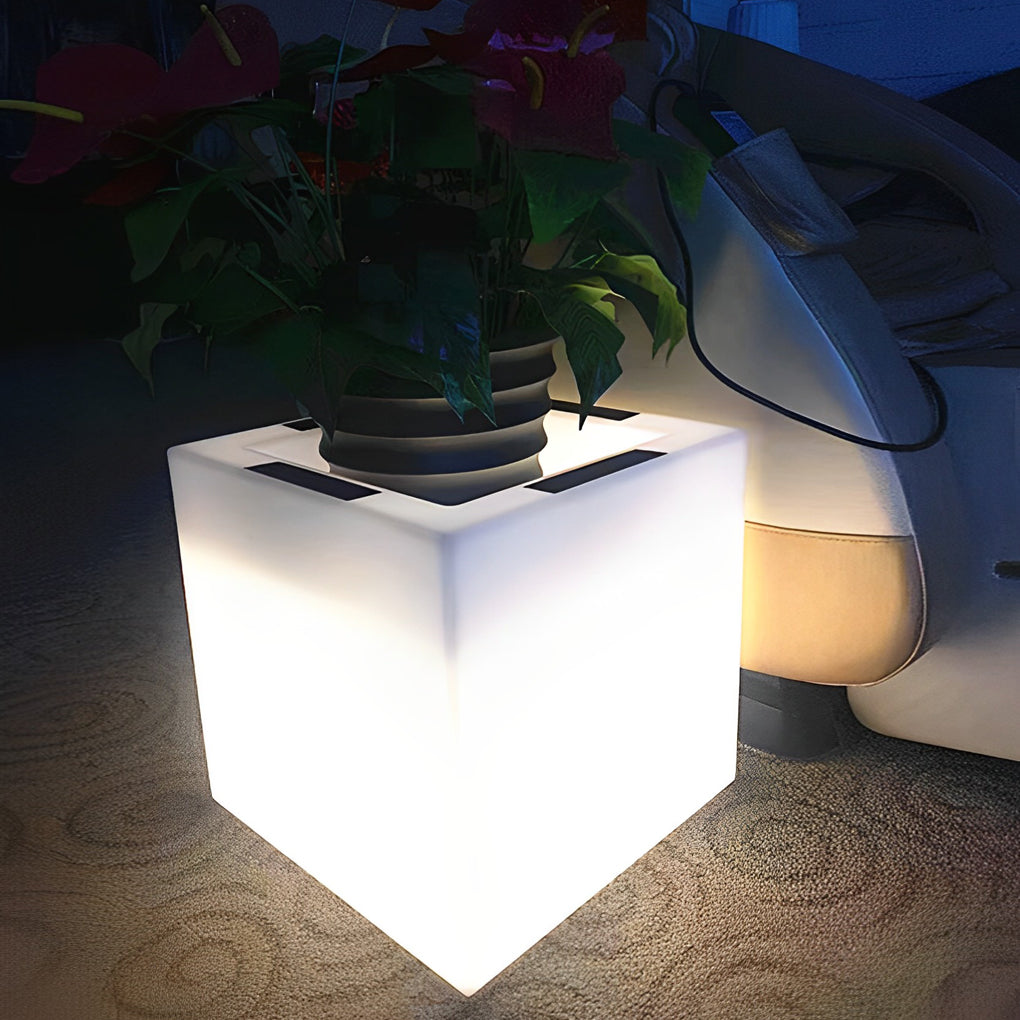 Modern Square Solar LED Flower Pot Light Waterproof Outdoor Garden Decorative Planter