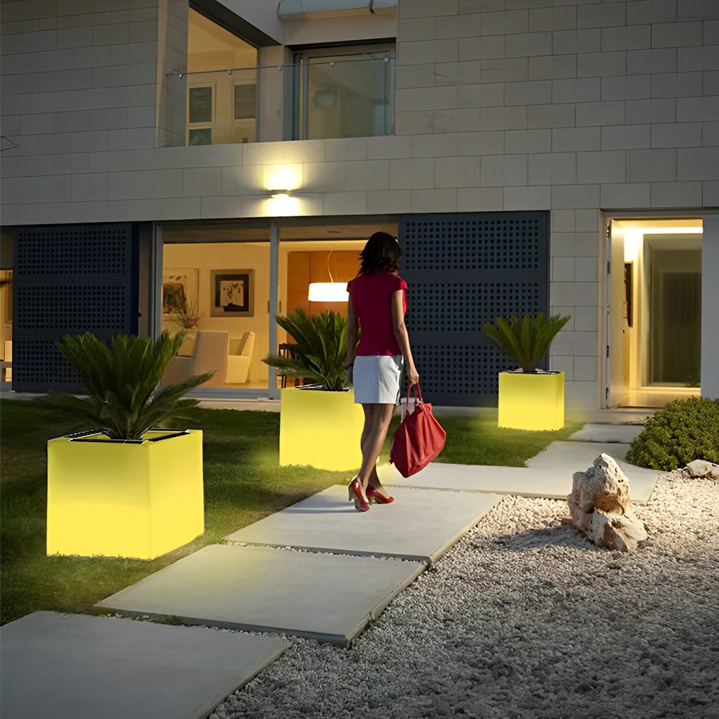 Modern Square Solar LED Flower Pot Light Waterproof Outdoor Garden Decorative Planter