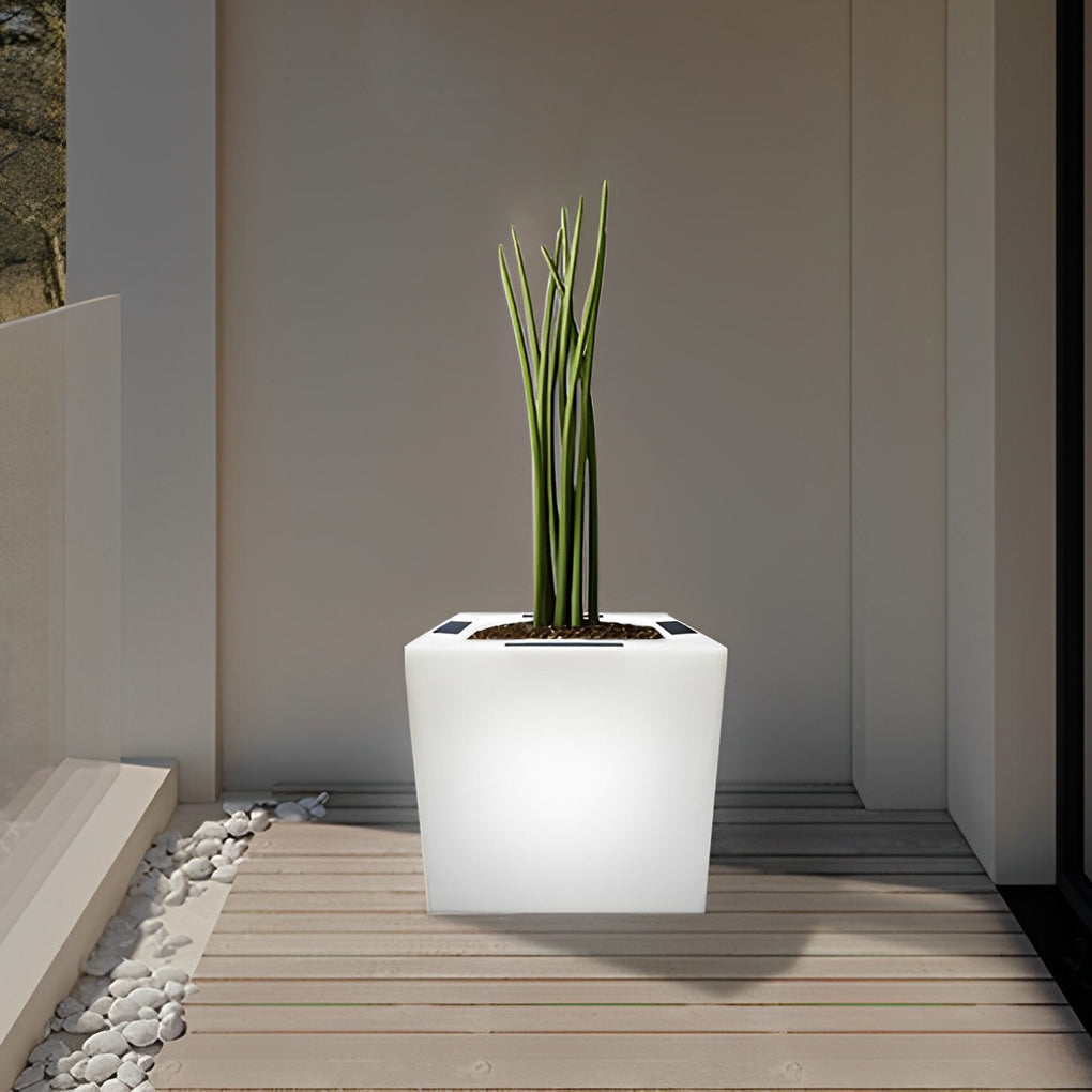 Modern Square Solar LED Flower Pot Light Waterproof Outdoor Garden Decorative Planter