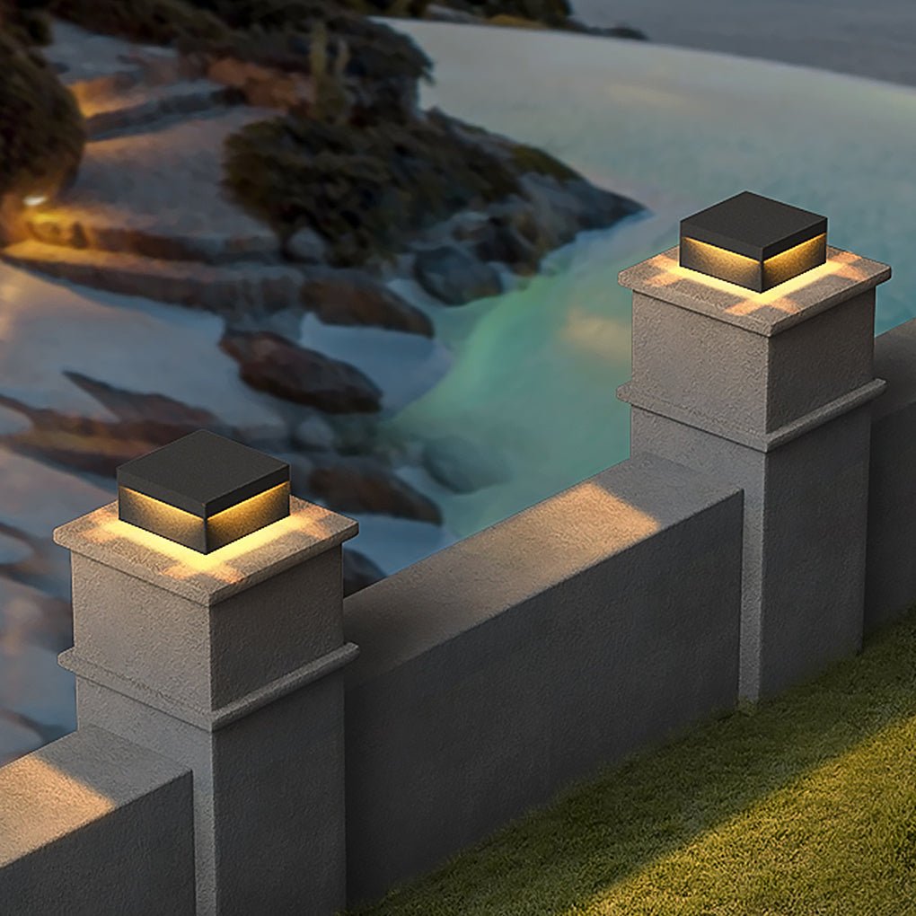 Modern Square Solar LED Pillar Light Waterproof Outdoor Landscape Garden Fence Post Lamp