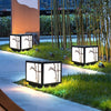Modern Square Solar Pillar Light Waterproof Outdoor Post Lamp with Bamboo Design Acrylic Shade