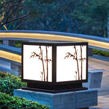 Modern Square Solar Pillar Light Waterproof Outdoor Post Lamp with Bamboo Design Acrylic Shade