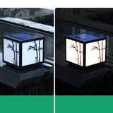 Modern Square Solar Pillar Light Waterproof Outdoor Post Lamp with Bamboo Design Acrylic Shade